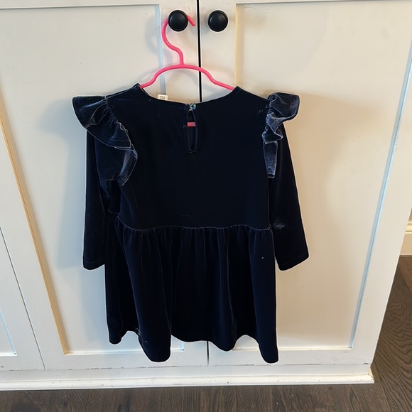 Blue velvet dress with ruffle sleeves - Picture 2 of 2